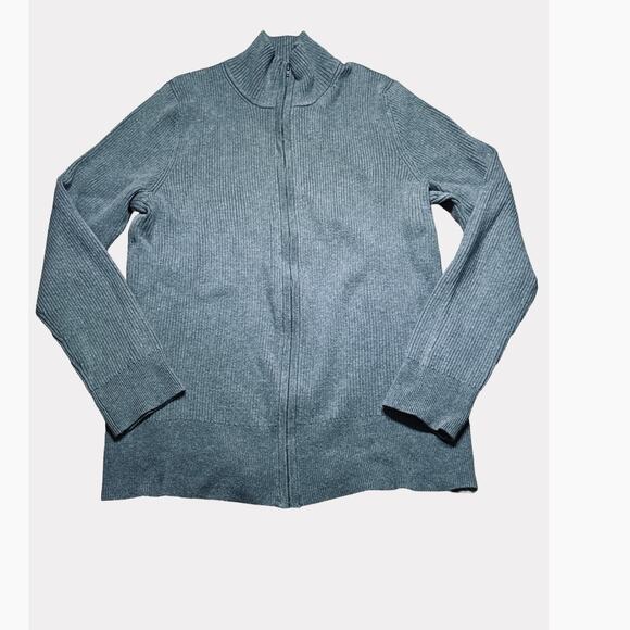 Eddie Bauer Womens XL Gray Cardigan Sweater full zip ribbed Stretchy long sleeve - Picture 4 of 9